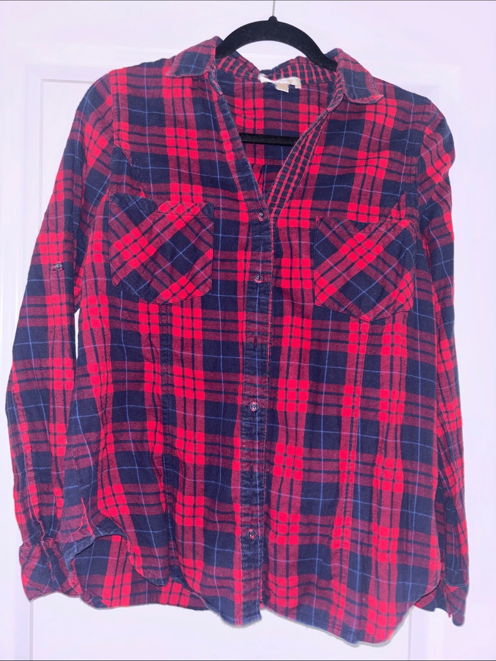 Skies Are Blue Red and Navy Plaid Button-Up Shirt